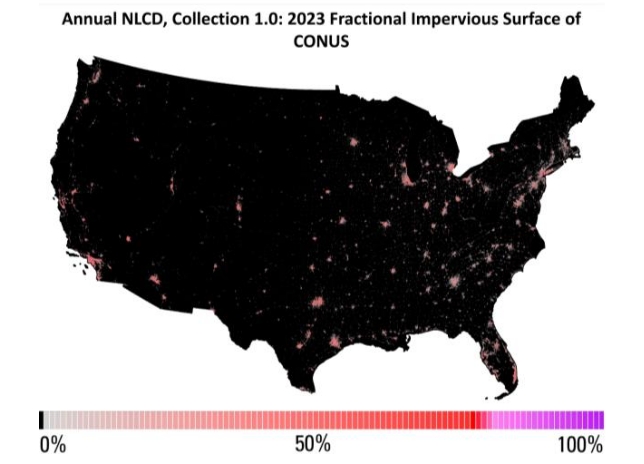 Graphic of fractional impervious surface of CONUS for Annual NLCD product